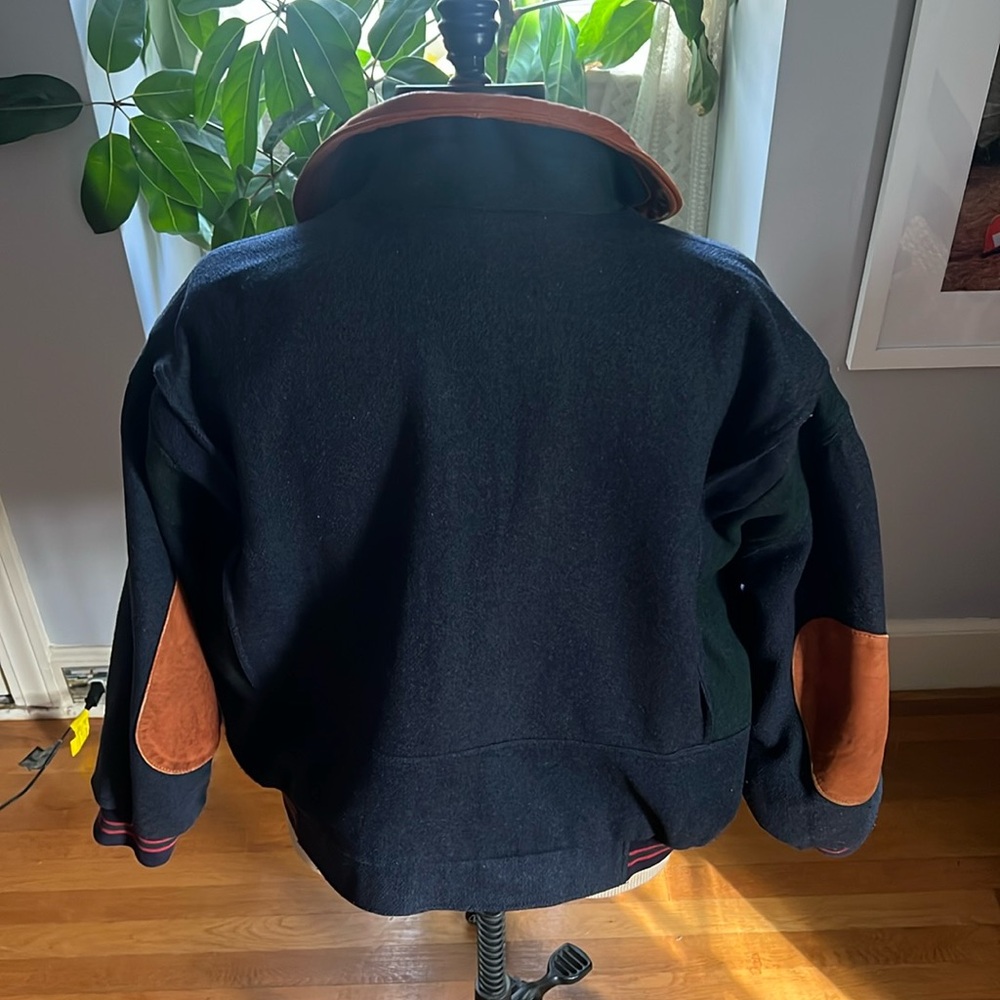 Gant Navy Bomber Jacket with Brown Leather Collar. - Picture 5 of 15